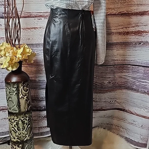 NWT YING DAK RHINESTONE 100% BLACK LEATHER LINED MAXI SKIRT - Picture 5 of 16